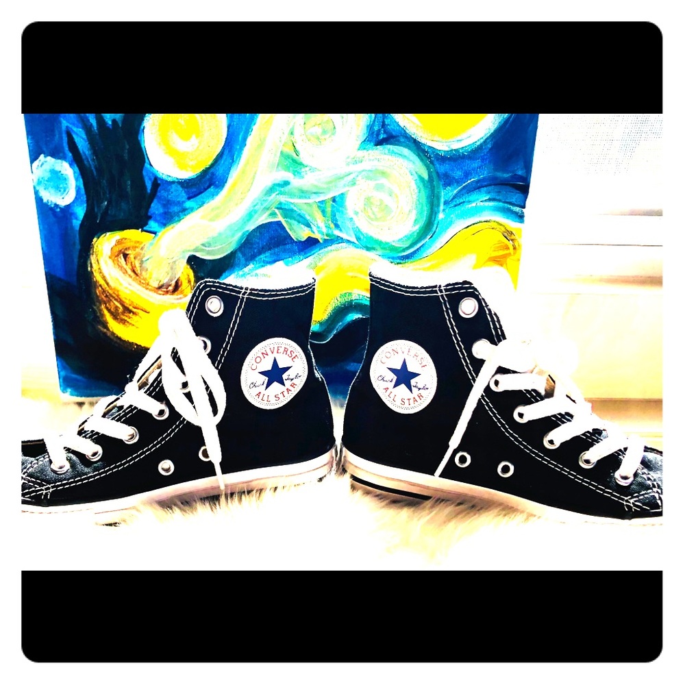 Size 2 black classic high top converse for big kid